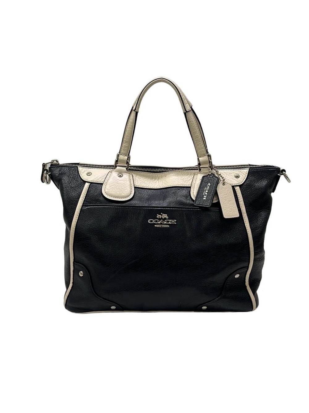 Coach F37679 Mickie spectator dark navy/Cream pebbled Leather handbag/tote bag
